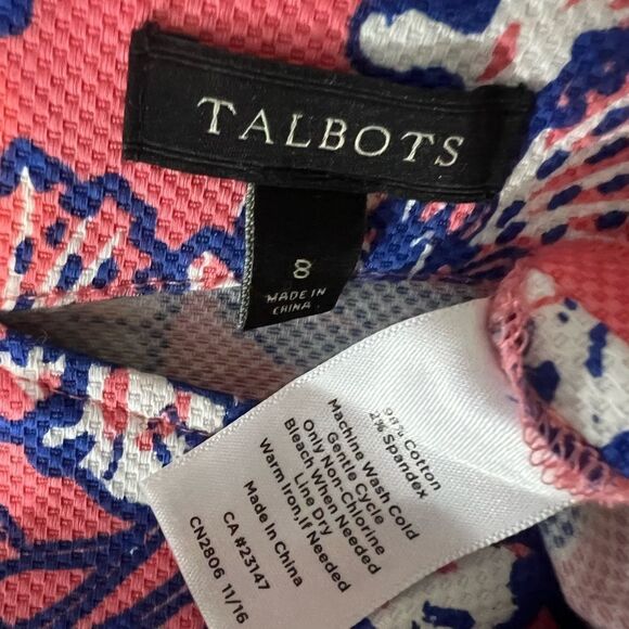 Talbots dress size 8 pink multicolor sleeveless cotton blend knee length office - Picture 5 of 5